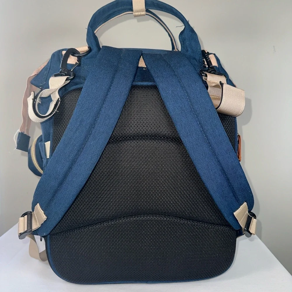 Navy Diaper Backpack Large Capacity Multifunction Water Resistant Stroller Strap